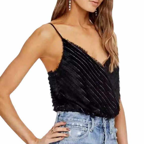 ASTR The Label Black Bodysuit Eyelash Fringe S - Picture 2 of 13